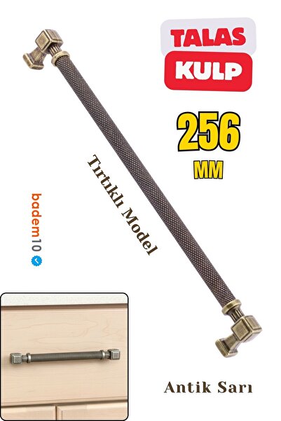 Badem10 Talas Antik Sarı 256 mm Tırtıklı Metal Kulp Kapak Kulpu Dayanıklı Kul...