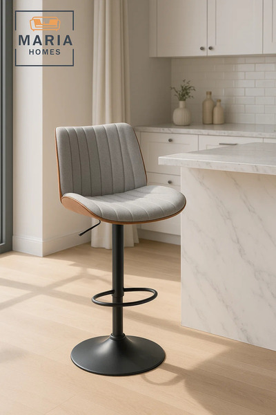 MARIA HOMES Light Grey Adjustable Swivel Bar Stool for Kitchen & Home Bar, Modern Upholstered Counter Chair