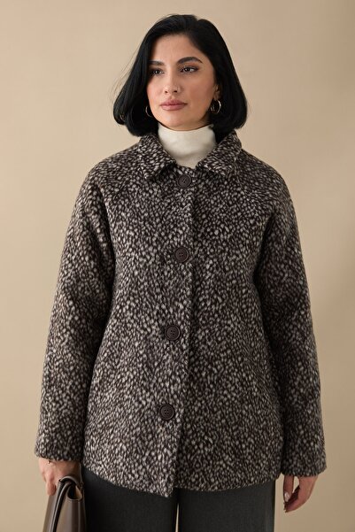 InStyle Palton scurt maro amar cu căptușeală jacquard