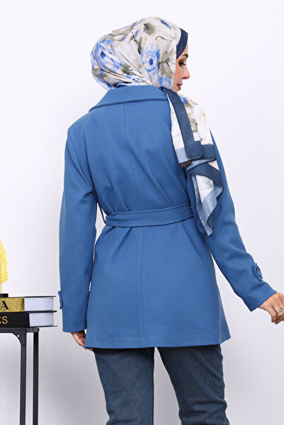 İmajButik Indigo K Double-Breasted Lapel Double Button Cashmere Coat