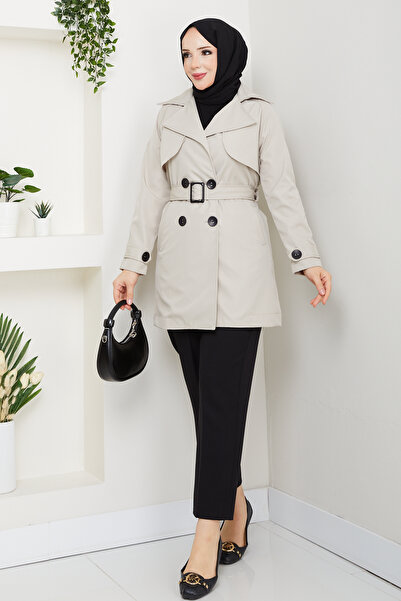modapark.ist Women's Double-breasted Collar Belted Trench Coat