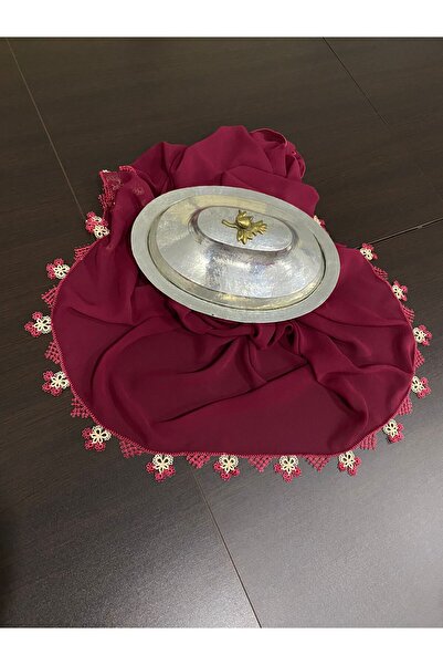 İyisini İstersen Handmade with Hand-Embroidered Edges, Burgundy Color Creepe Mevlüt Head Covering