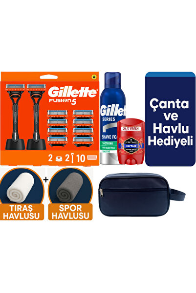 Gillette Fusion 2 Makine+10 Yedek Tıraş bıçağı+2 Stand+200 Ml Köpük +Old Spic...