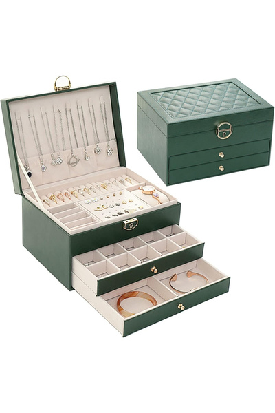 ÖZER KUTU Lüks Anahtarlı Kapitoneli Deri Büyük Boy Takı, Seyahat Ve Mücevher ...