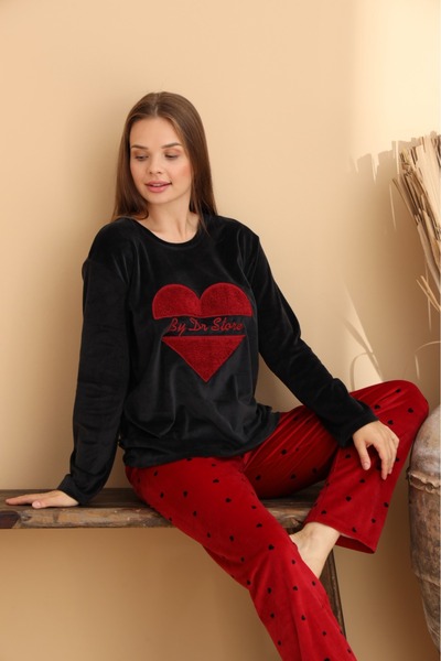 ELİTOL Velvet Red Love Women's Pajama Set