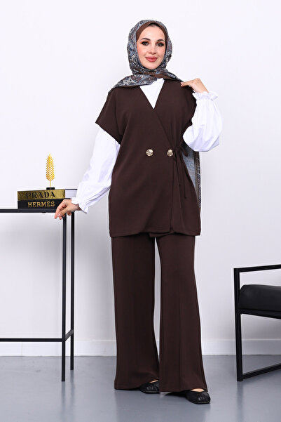 İmajButik Brown Vest and Pants Cupra Modal Set