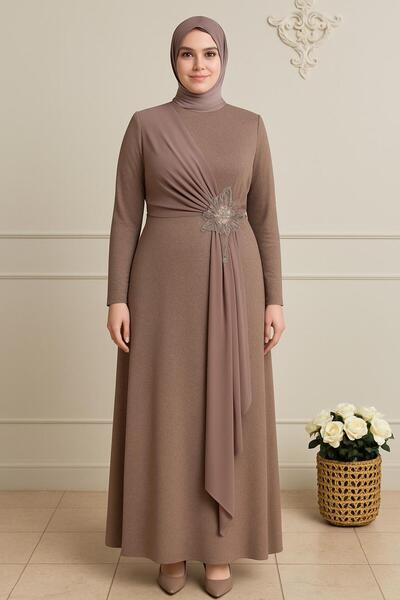 KADİR KORKMAZ GİYİM Simli Taşlı Likralı Büyük Beden Tesettür Abiye Elbise