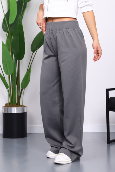İmajButik Smoked High Waist Corded Fabric Wide Leg Knitwear Trousers