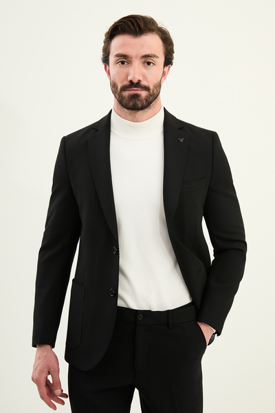 Mcr Straight Slim Fit Mono Collar Pocketed Trousers Elasticated Men's Suit Black - 45411.25K