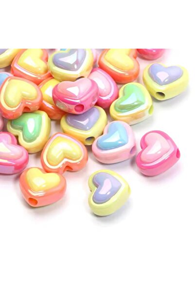 BEİLYS COSMETİCS & ACCESSORY 10mm Acrylic Hole Drilled Pastel Heart Beads (50 Pieces) B:88