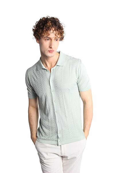 İgs Відкритий зелений Slim Fit вузький крій з ґудзиками, поло-комір, візерунок, короткі рукави, трикотажна футболка