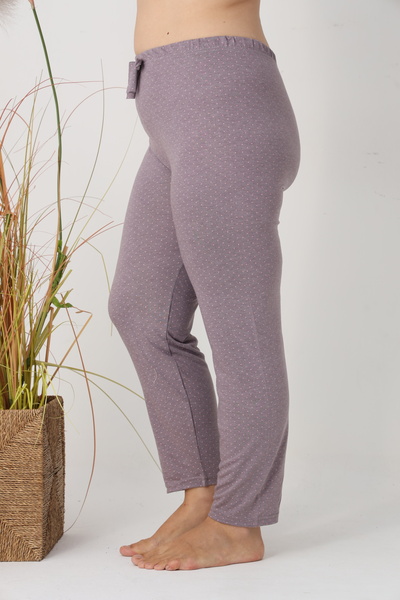 Serena Women's Big Size Pajama Pants, Gray with Pink Dots, 85% Viscose, 15% Polyester