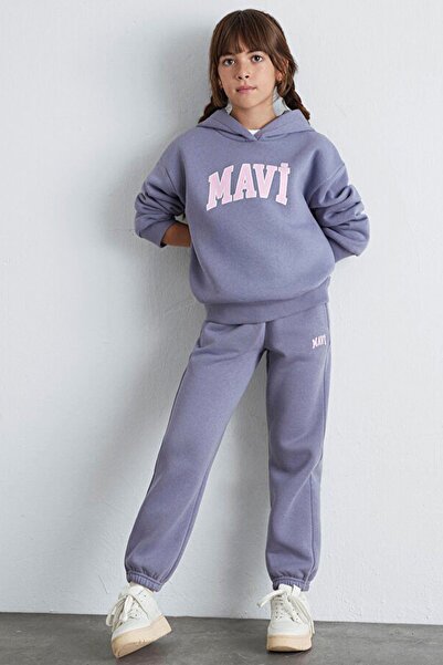 Mavi Kız Çocuk Logo Baskılı Eşofman Altı