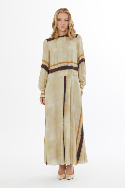 GİZİA Yakası Boncuk İşlemeli Astarlı Uzun Elbise