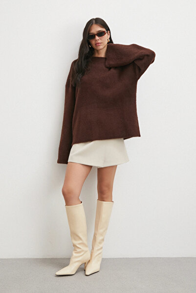Never more Crew Neck t Sleeve Sweater Brown
