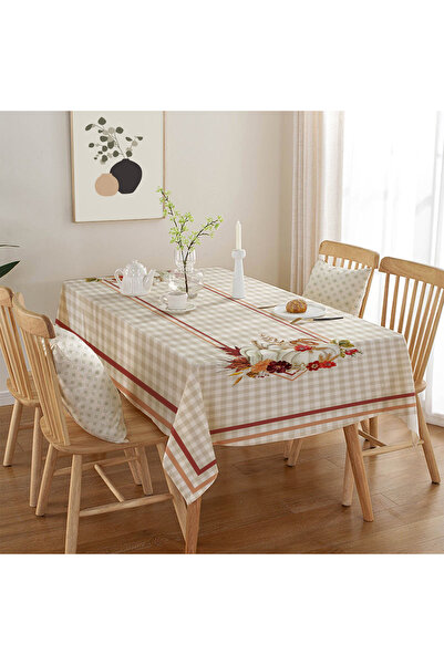 Burkan Kumaşçılık Pötikare Zemin Kenar Şeritli Dertsiz Masa Örtüsü
