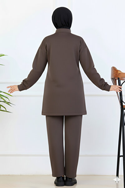 benguen Bead Detailed Scuba Double Suit N5334 Brown