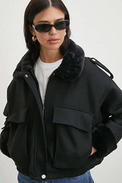 Never more Apoletli Woolen Bellows Pocket Cashmere Coat Black