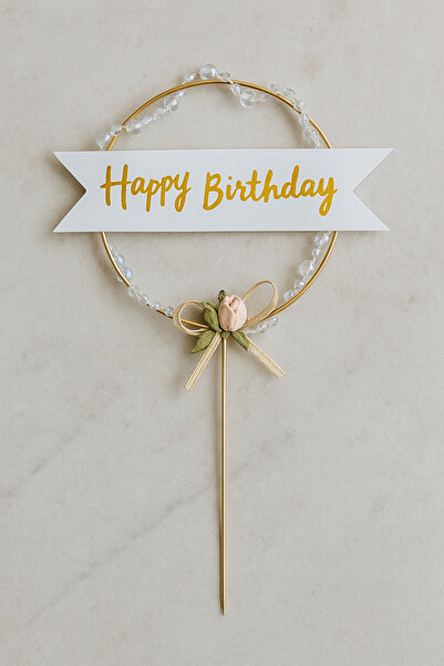 Partifabrik Happy Birthday Pasta Süsü Boncuklu Yuvarlak