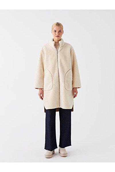 LC Waikiki Stand Collar Plain Oversize Women's Plush Coat
