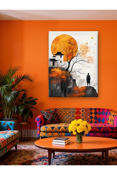 ESLEM Turuncu Güneş Manzara Kanvas Tablo – Kaliteli Baskı Modern Japon Stil Dekoratif Duvar Tablosu