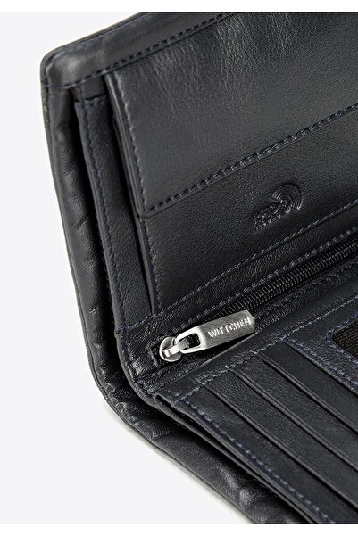 Wittchen Men's classic leather wallet without clasp, dark navy blue, leather