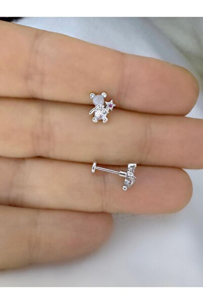 Arescollection 1 ADET ZİRKON TAŞLI AYICIK TRAGUS HELİX LOBE UYUMLU PİERCİNG