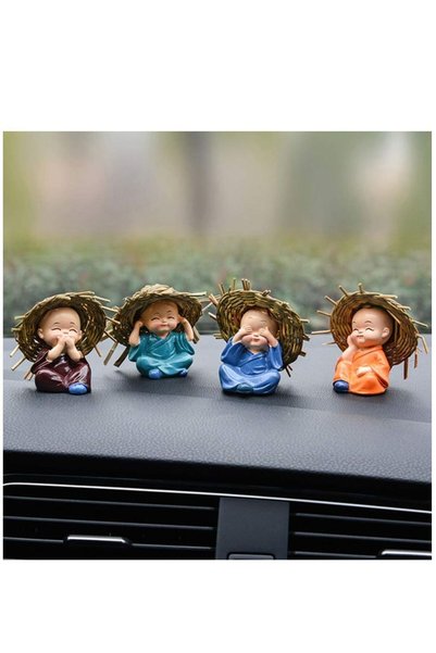 Generic Polyresin Baby Hat Monk Buddha Idols Standard Multicolour 4 Pieces-Ca...