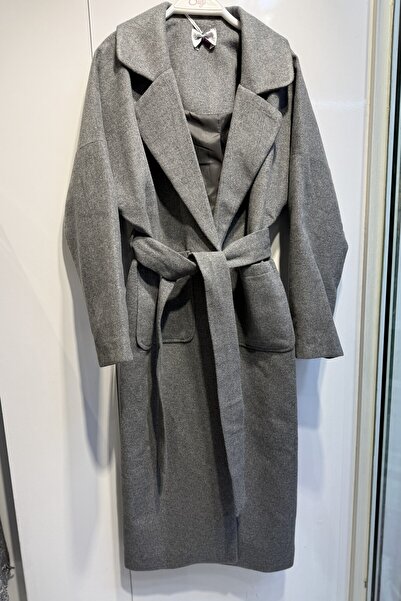 Suziş Premium Cashmere Long Coat with Bag Pockets and Belt Cr109001