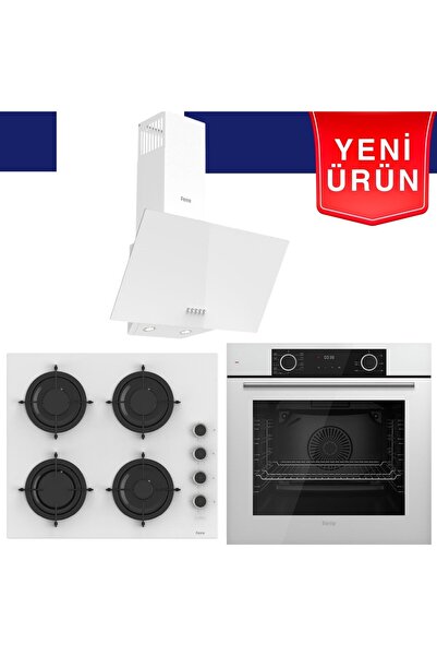 Ferre Yeni Seri Flowart Beyaz Cam Ankastre Set (QBL62CB + CS206-FA + D087)