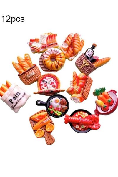 Generic 12-Piece Food Shaped Fridge Magnets Set – 3D Resin Refrigerator Stick...