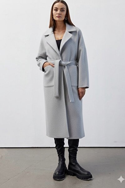 Suziş Premium Cashmere Long Coat with Bag Pockets and Belt Cr109001