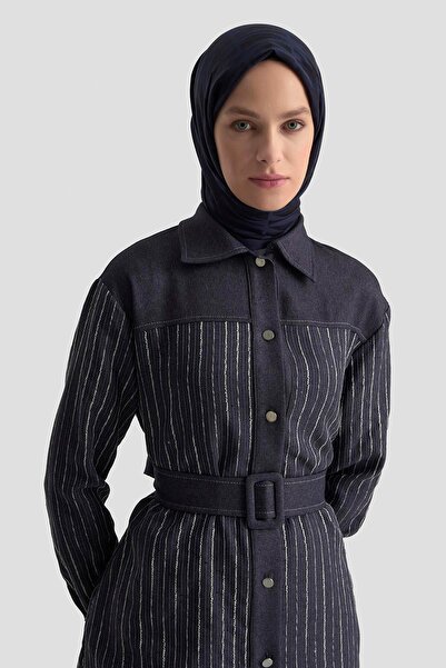 Armine TREND Woven Sequin Paneled Double Suit with Trousers Navy Blue 25Kt664