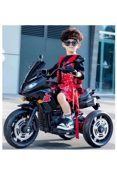 My modern game 12V electric ride-on quad bike with a sporty design and three battery-powered wheels