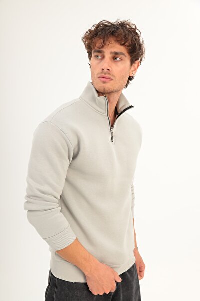 FRANCO RENZO Unisex Standard Cut Cotton Sweatshirt with Fleece Inside, 3 Threads, Half Zipper