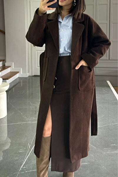 Suziş Висококачествено дълго палто от вълна с джобове и колан CR109001