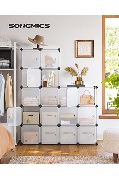 Talis Set of 15 modular storage boxes, Songmics, White, 123x31x123 cm
