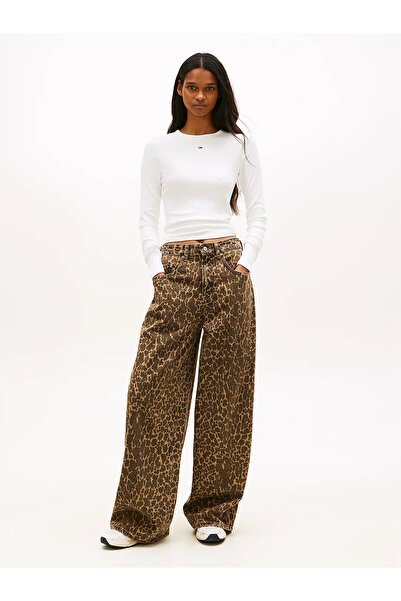 Tommy Hilfiger Charlie Mid Waist Loose Cut Wide Leopard Women's Blue Jeans Dw...
