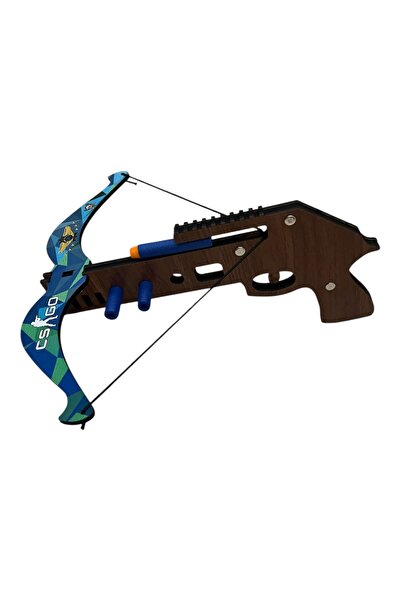 İKRARR İkrar Ahşap Sünger Mermi Atan Arbalet Uv Baskılı 3 Adet Mermi Ok Yay Tabanca Arbalet