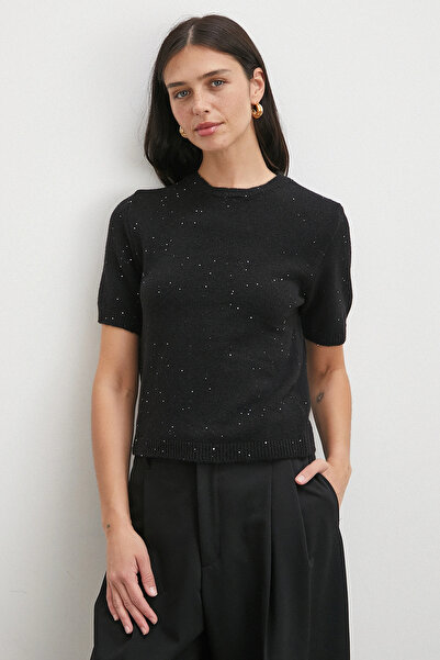 Never more Ασημί κοντομάνικο πουλόβερ μαύρο