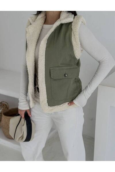 Noa Noa Gabardine Plush Vest with Pocket Flap Detail on the Outside