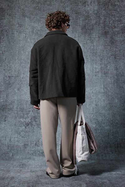 ablukaonline Men's Boxy Fit Relaxed Fit Patterned Jacket Black