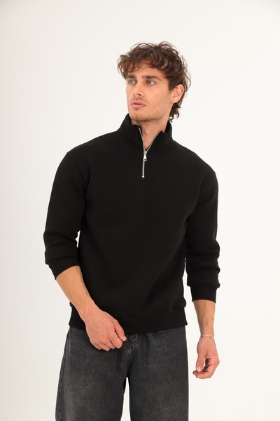 FRANCO RENZO Men's Standard Cut Cotton Sweatshirt with Fleece Inside, 3 Thread Half Zipper