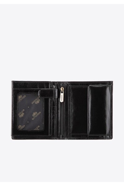 Wittchen Men's Leather Wallet with Coat of Arms, Large, Black and Gold, Leather