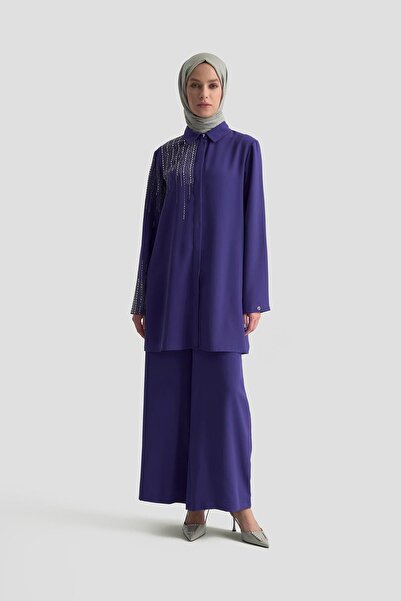 Armine TREND Stone Detailed Shirt Collar Double Suit-Morcivert 25Yt602