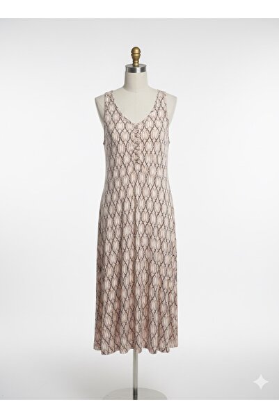 Pia Tija KALIN ASKILI ÖNDEN BÜZGÜLÜ DESENLİ DÖKÜMLÜ ELBİSE