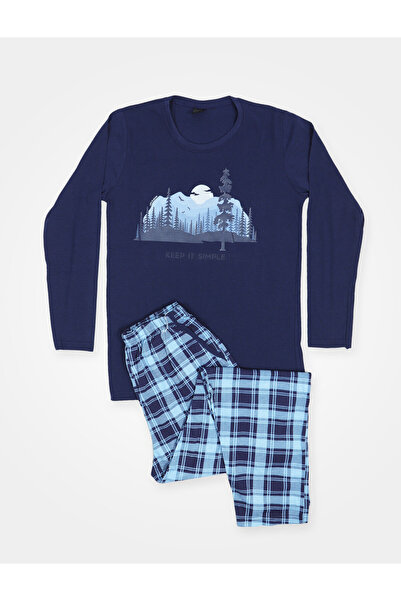 Serena Men's pajamas, cotton, long sleeves and long pants, navy blue