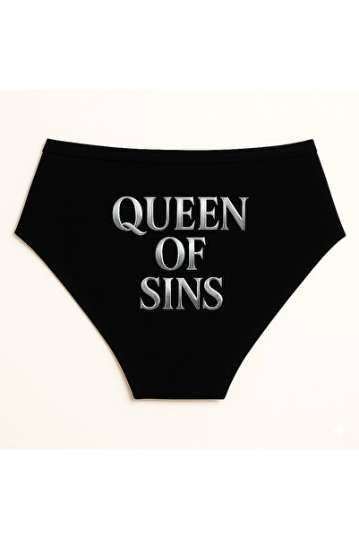 TWINTICKS سراويل داخلية نسائية سوداء، نص معدني مطبوع، ملابس داخلية مرحة