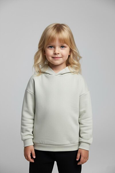 LUESS Unisex Παιδικό Βασικό Βαμβακερό Φούτερ με κουκούλα - Κρεμ