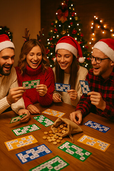 Minopi Kutulu Yılbaşı Tombala Oyunu Renkli Kartlar Yılbaşı Gecesi Eğlenceli Oyun